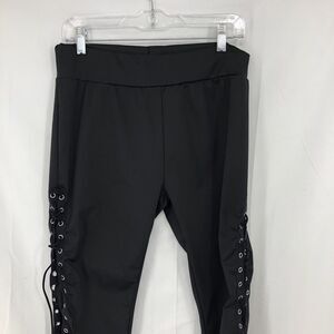 Dressfo Black Lace Up Corset Leg Capri Pants Large